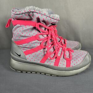 Nike Roshe Run Hi H2O Repel Boots Girls 6Y Womens 7.5 Gray Pink Winter